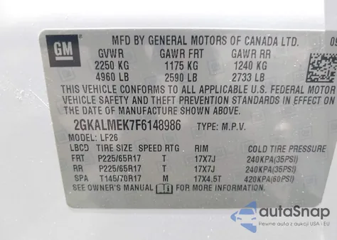 2015 GMC Terrain Sle-1 из США, поврежденный, VIN 2GKALMEK7F6148986